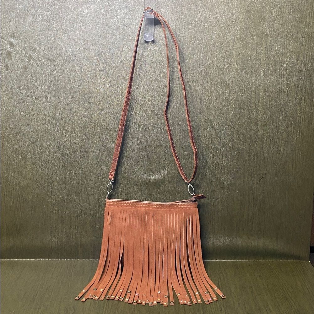 Catchfly Faux Suede/Leather Country Western Fringe Crossbody Purse Bag w/ jewels - Picture 2 of 14